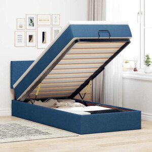 vidaXL Bed poef met matras en LED's 90x200 cm stof blauw