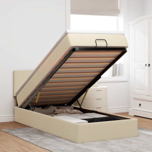 vidaXL Ottoman bed met matras en LED's 100x200 cm stof crèmekleurig