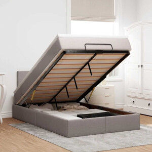 vidaXL Bed poef met matras en LED's 120x190 cm stof taupe