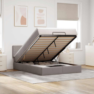 vidaXL Bed poef met matras en LED's 140x190 cm stof taupe