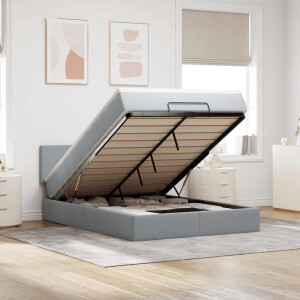 vidaXL Ottoman bed met matras en LED's 140x200cm stof lichtgrijs