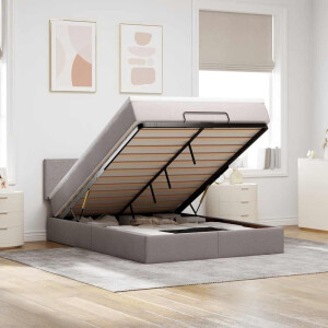 vidaXL Bed poef met matras en LED's 140x200 cm stof taupe