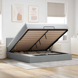 vidaXL Ottoman bed met matras en LED's 160x200 cm stof lichtgrijs