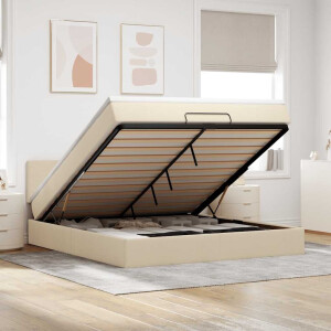 vidaXL Bed poef met matras en LED's 180x200 cm stof crèmekleurig