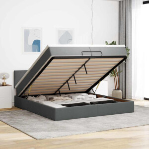 vidaXL Ottoman bed met matrassen en LED's 200x200cm stof donkergrijs