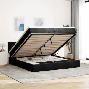 vidaXL Ottoman bed met matrassen en LED's 200x200cm stof zwart