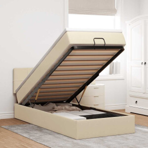 vidaXL Bed poef met matras en LED's 90x200 cm stof crèmekleurig