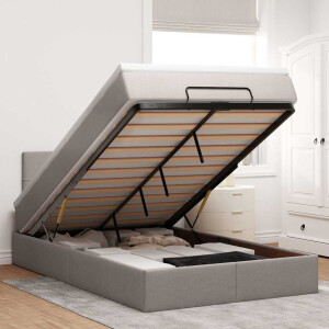 vidaXL Bed poef met matras en LED's 120x190 cm stof taupe