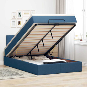 vidaXL Bed poef met matras en LED's 120x200 cm stof blauw