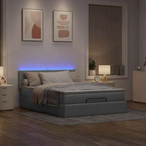 vidaXL Ottoman bed met matras en LED's 140x200cm stof lichtgrijs