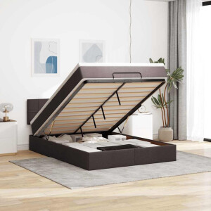 vidaXL Ottoman bed met matras en LED's 140x200cm stof donkerbruin