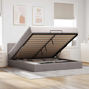 vidaXL Bed poef met matras en LED's 180x200 cm stof taupe
