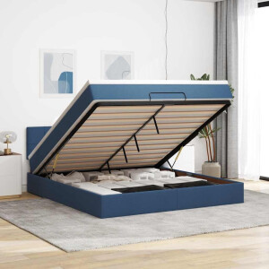vidaXL Bed poef met matras en LED's 180x200 cm stof blauw