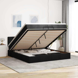vidaXL Ottoman bed met matrassen en LED's 200x200cm stof zwart