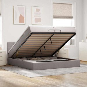 vidaXL Ottoman bed met matrassen en LED's 200x200cm stof taupe