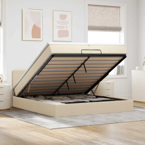 vidaXL Ottoman bed met matrassen en LED's 200x200cm stof crèmekleurig