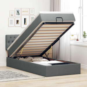 vidaXL Bed poef met matras en LED's 90x200 cm stof donkergrijs