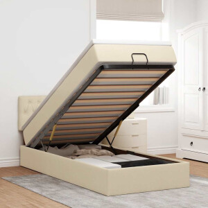 vidaXL Bed poef met matras en LED's 90x200 cm stof crèmekleurig