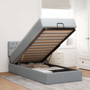 vidaXL Ottoman bed met matras en LED's 100x200 cm stof lichtgrijs