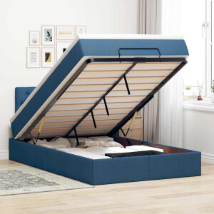 vidaXL Bed poef met matras en LED's 120x190 cm stof blauw