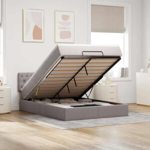 vidaXL Bed poef met matras en LED's 140x190 cm stof taupe