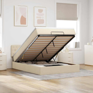 vidaXL Bed poef met matras en LED's stof 140x190 cm crème