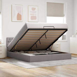 vidaXL Bed poef met matras en LED's 180x200 cm stof taupe