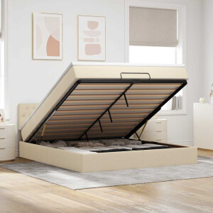 vidaXL Bed poef met matras en LED's 180x200 cm stof crèmekleurig