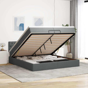 vidaXL Ottoman bed met matrassen en LED's 200x200cm stof donkergrijs