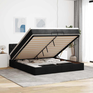vidaXL Ottoman bed met matrassen en LED's 200x200cm stof zwart