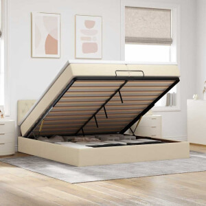 vidaXL Ottoman bed met matrassen en LED's 200x200cm stof crèmekleurig