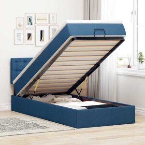 vidaXL Ottoman bed met matras en LED's 90x190cm stof blauw