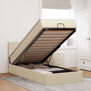 vidaXL Bed poef met matras en LED's 90x200 cm stof crèmekleurig