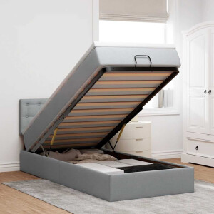 vidaXL Ottoman bed met matras en LED's 100x200 cm stof lichtgrijs