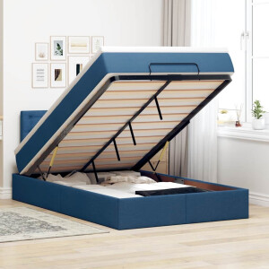 vidaXL Bed poef met matras en LED's 120x190 cm stof blauw