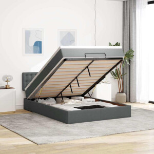 vidaXL Bed poef met matras en LED's 140x200 cm stof donkergrijs