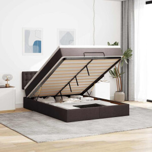 vidaXL Ottoman bed met matras en LED's 140x200cm stof donkerbruin