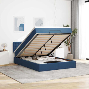vidaXL Ottoman bed met matras en LED's 140x200cm stof blauw