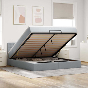 vidaXL Ottoman bed met matras en LED's 160x200 cm stof lichtgrijs
