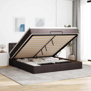 vidaXL Ottoman bed met matras en LED's 160x200cm stof donkerbruin
