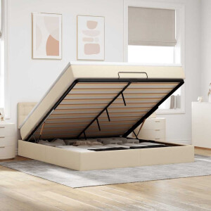 vidaXL Ottoman bed met matras en LED's 160x200cm stof crèmekleurig