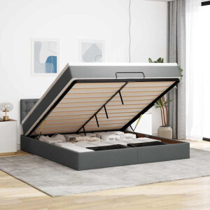 vidaXL Bed poef met matras en LED's 180x200 cm stof donkergrijs