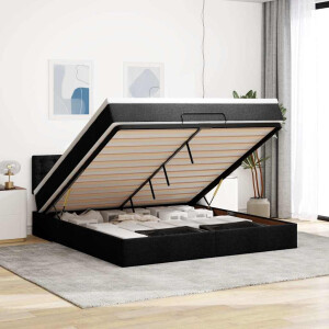 vidaXL Bed poef met matras en LED's 180x200 cm stof zwart
