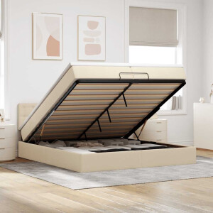 vidaXL Ottoman bed met matrassen en LED's 200x200cm stof crèmekleurig