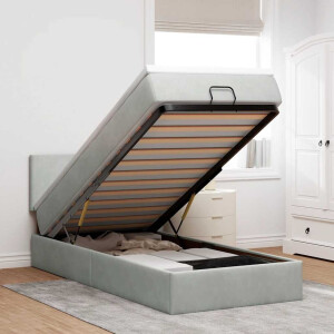 vidaXL Ottoman bed met matras en LED's 90x190cm fluweel lichtgrijs