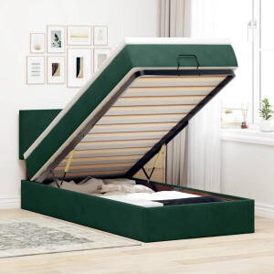 vidaXL Ottoman bed met matras en LED's 100x200 cm fluweel donkergroen