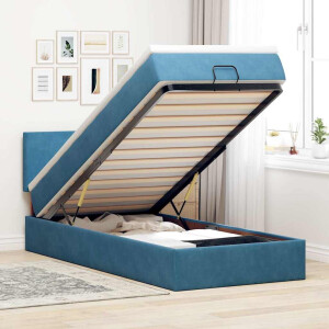 vidaXL Ottoman bed met matras en LED's 100x200 cm fluweel donkerblauw