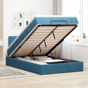 vidaXL Ottoman bed met matras en LED's 120x200cm fluweel donkerblauw