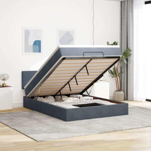 vidaXL Ottoman bed met matras en LED's 140x190cm fluweel donkergrijs