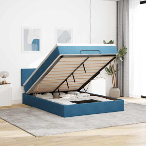 vidaXL Ottoman bed met matras en LED's 140x190cm fluweel donkerblauw